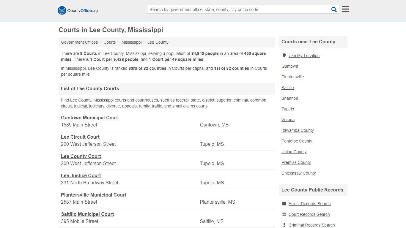 Courts - Lee County, MS (Court Records & Calendars)